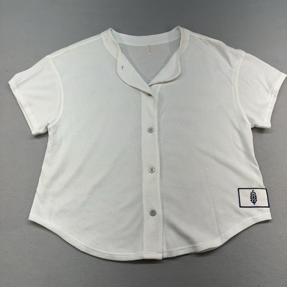 FP Movement Mesh W Sz S White Knit Button Up Shirt Resort Wear Vacation